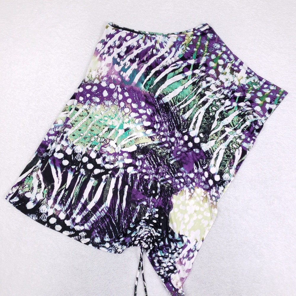 ALYN PAIGE Top Womens Large Purple Abstract Asymmetric Ruched Cowl‎ Neck Y2K